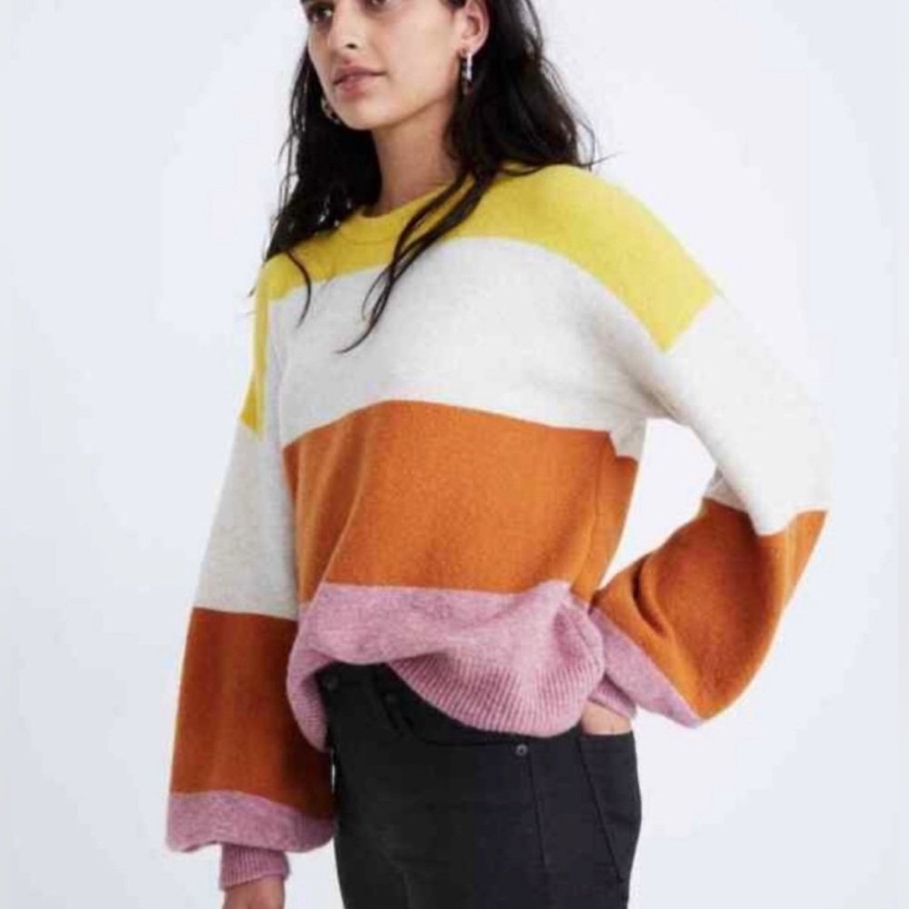 MADEWELL Gladwell Balloon Sleeve Colorful Striped Pullover Sweater